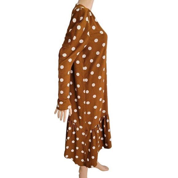 ZARA Trafaluc Polka-Dot Brown Dress (Size S) - Picture 3 of 7
